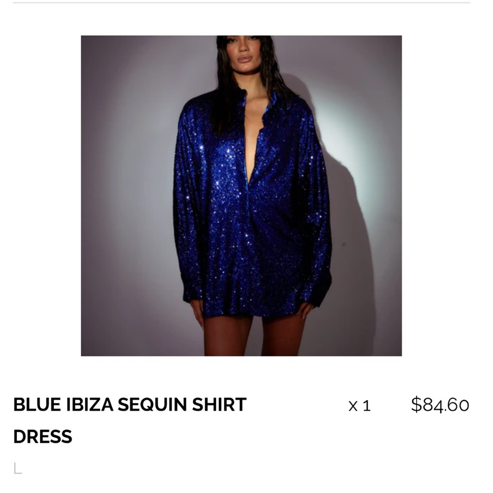 Blue Sequin Shirt Dress